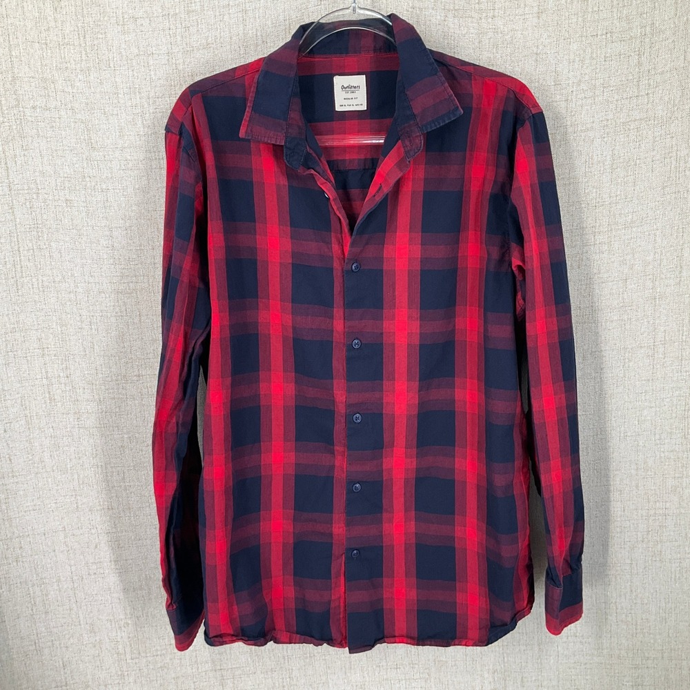 Outfitters Plaid Button Front Shirt Mens XL Red Navy Blue Cotton Lumberjack